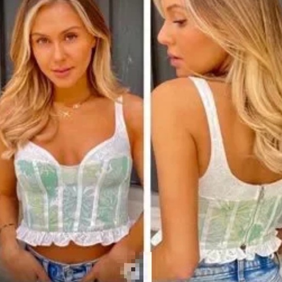 For Love & Lemons Peyton Floral Eyelet Lace Trim Structured Bustier Top Small - Picture 3 of 12